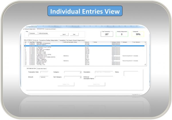 Excel Budget Template Individual Entries View